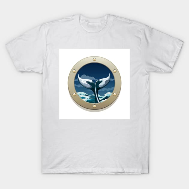 whale tail in a ship window T-Shirt by devaleta